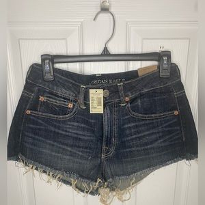 American Eagle Hi-Rise Festival Shortie Distressed Light Wash Denim Shorts 6